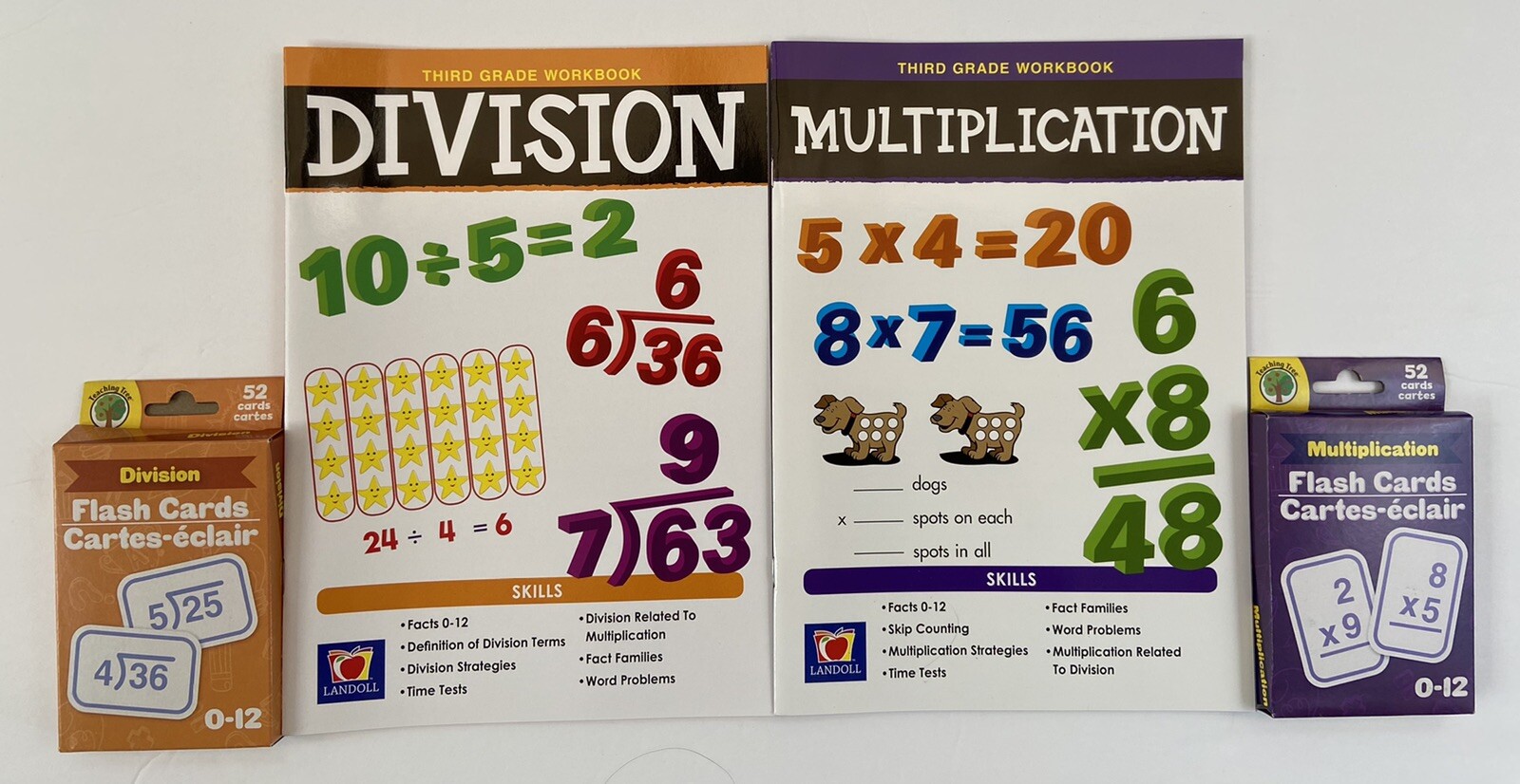 4pc Math FLASH CARDS Multiplication & Division Workbooks 3rd Grade Homeschool