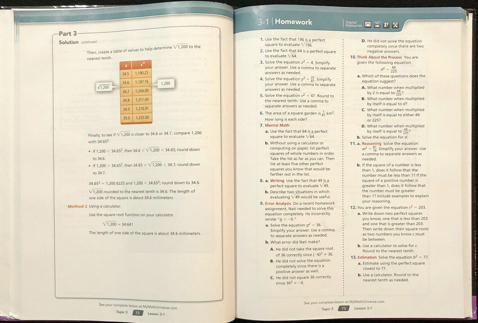 8th Grade – PEARSON DIGITS MATH – Homework Helper Volume 1 (2014, Hardback)