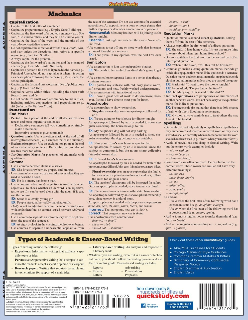 Brand New; QuickStudy | Writing: Tips & Tricks Laminated Study Guide