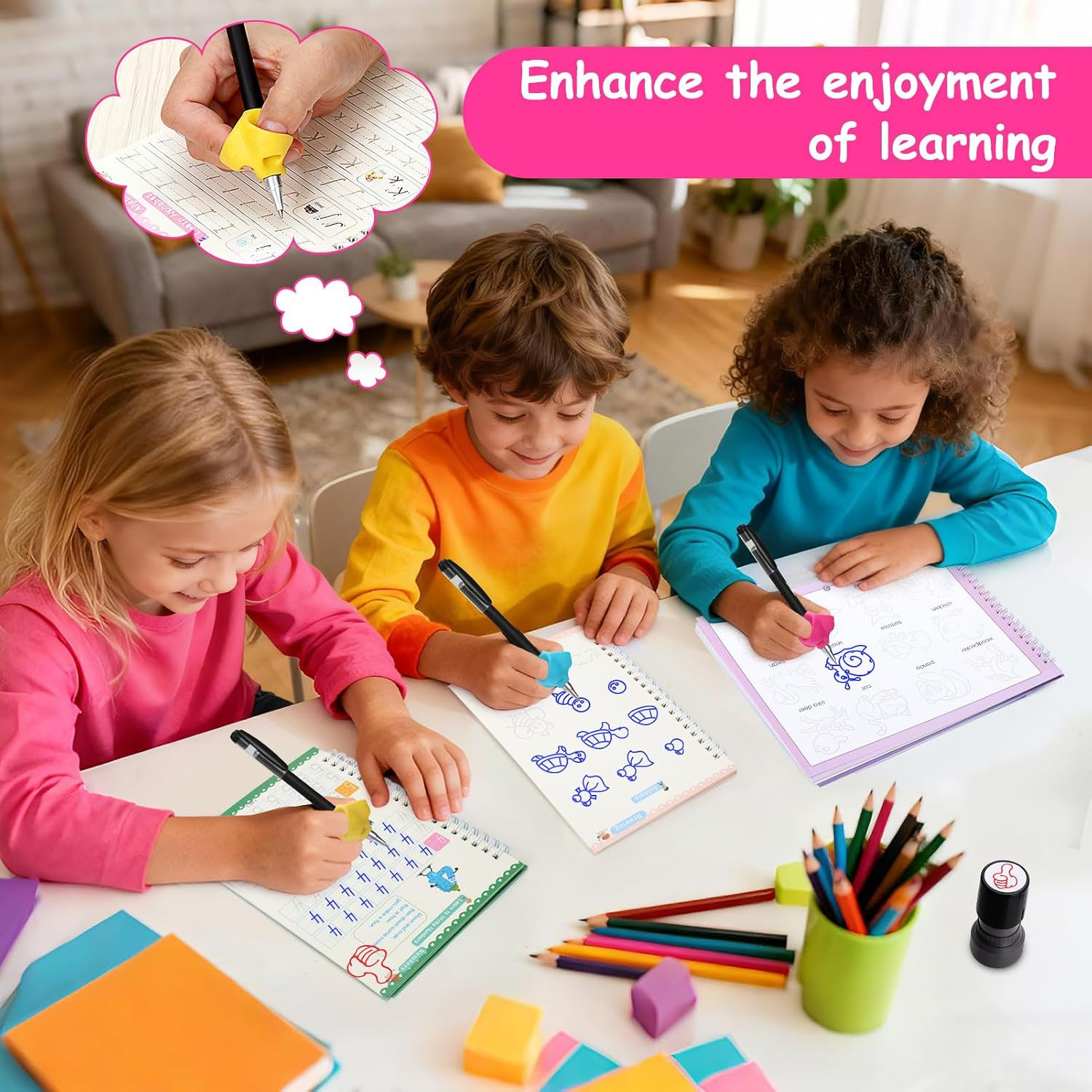 6 Pack Magic Grooved Writing Practice Books for Kids,Reusable