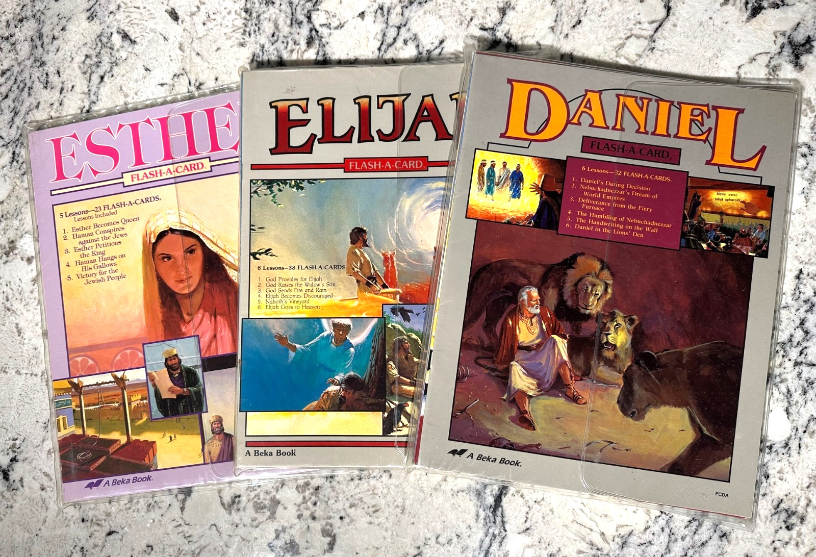BIBLE FLASH A CARDS Beka Book Lot of 3 Esther, Elijah & Daniel 1980’s Complete