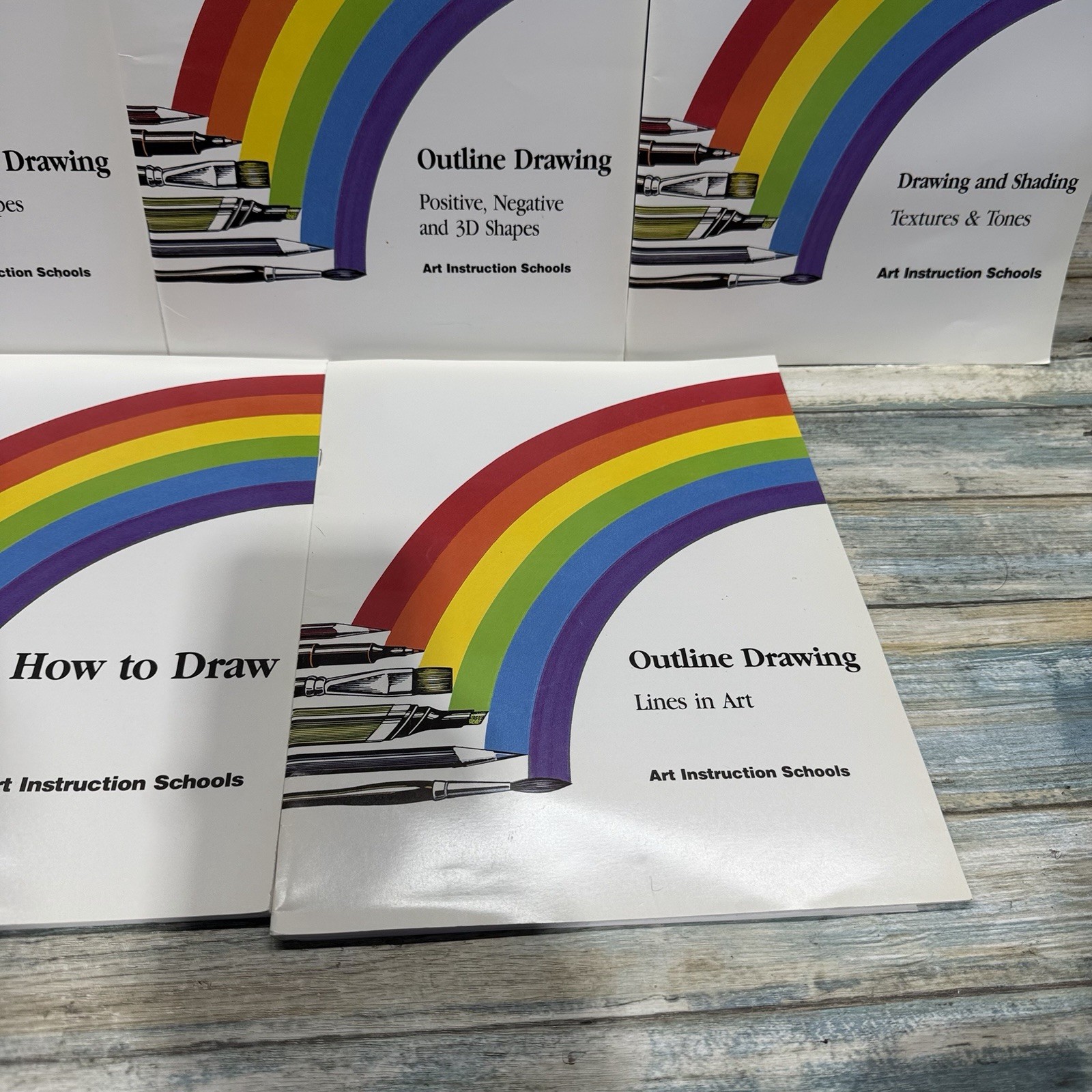 Follow Your Rainbow Art Instruction Schools Text Books Binders Learn To Draw Set