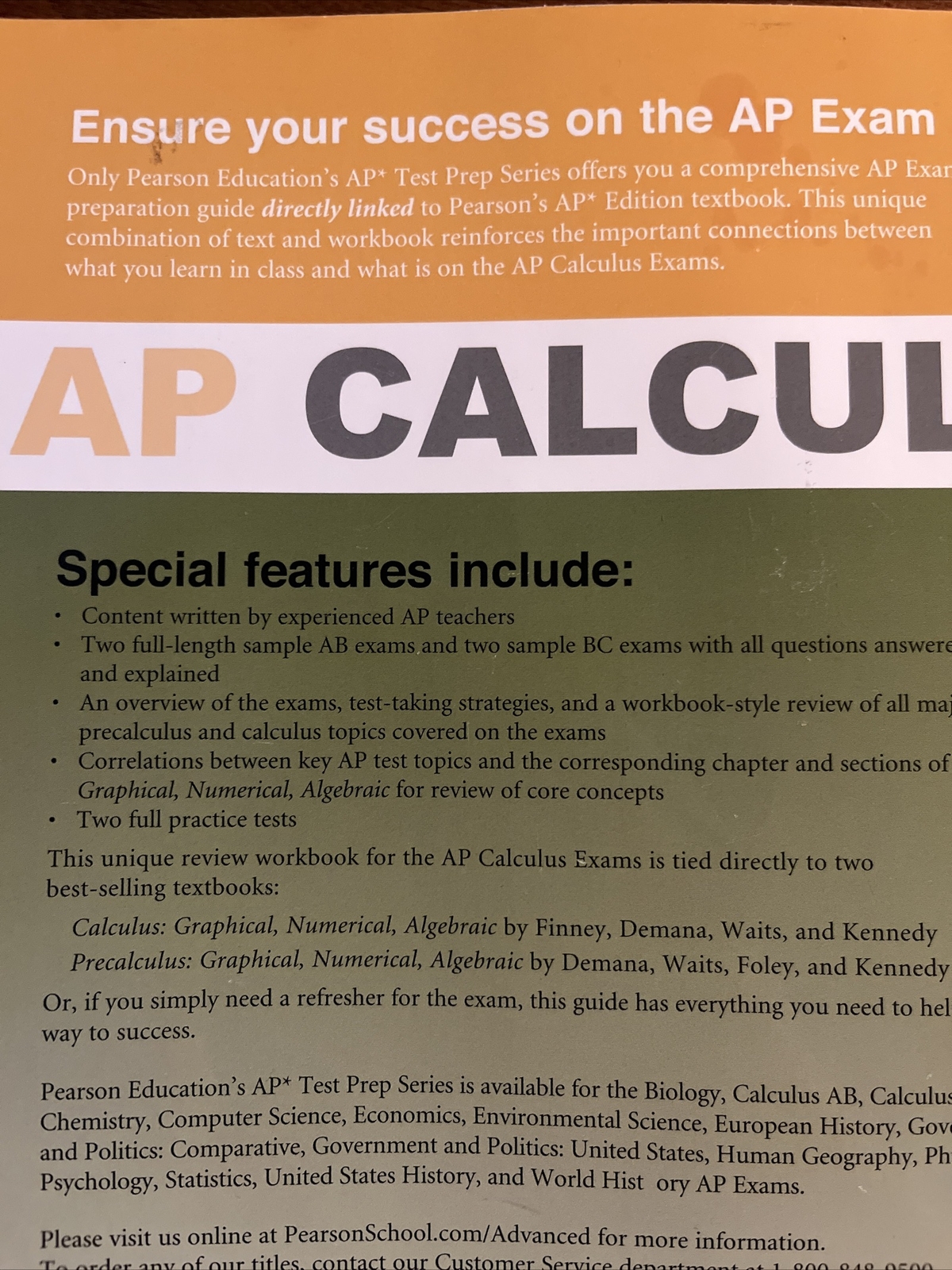 Calculus Book Advanced Placement AP Test Prep Workbook , Pearson Ed, Nice!