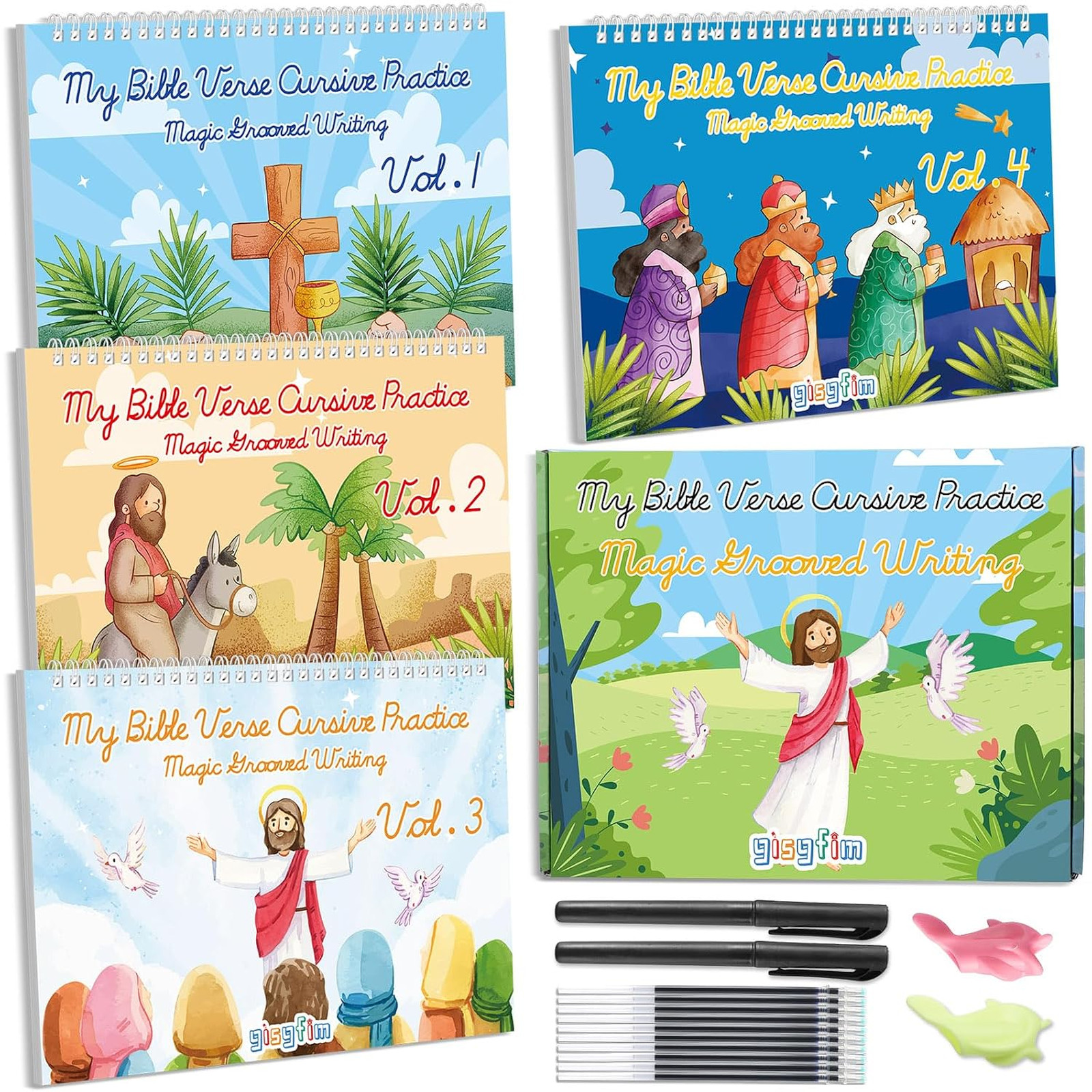 Bible Handwriting Practice Books for Kids Reusable Cursive Workbooks with